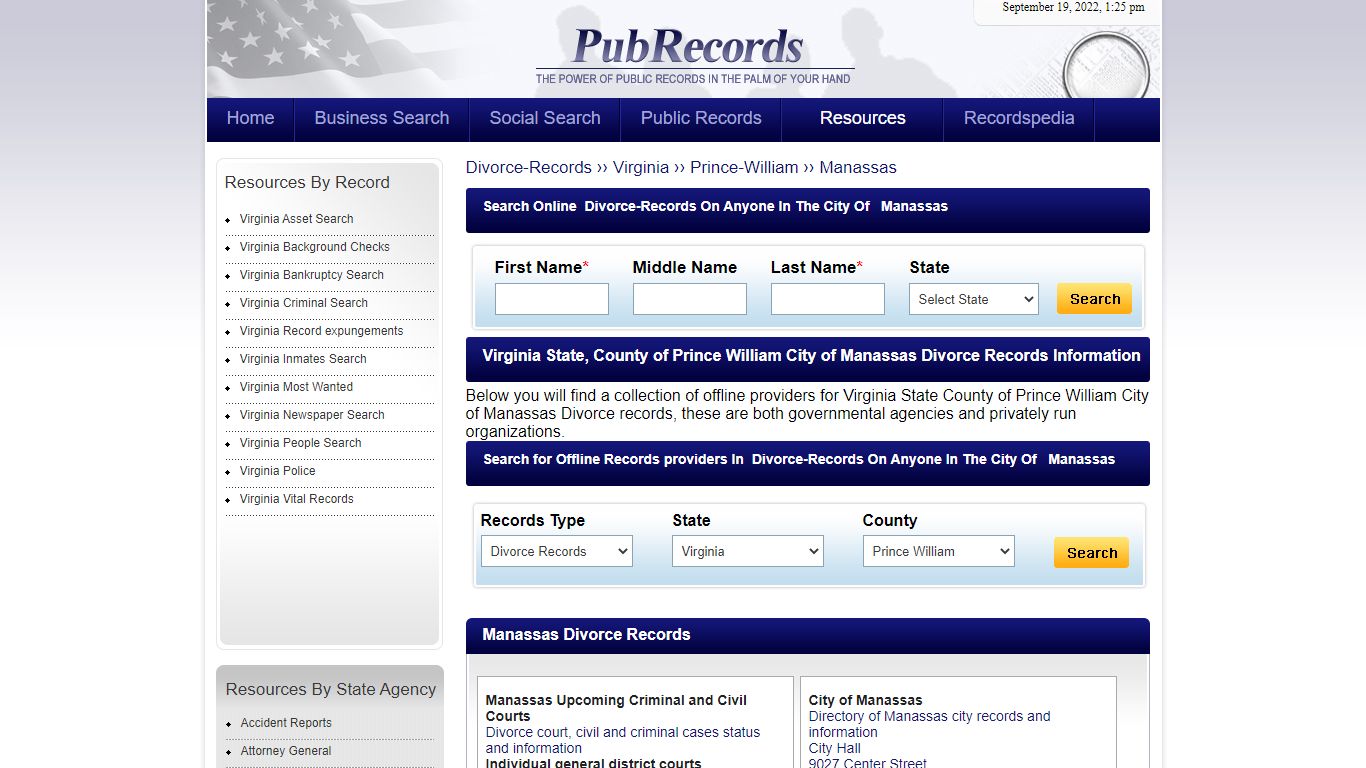 Manassas, Prince William County, Virginia Divorce Records